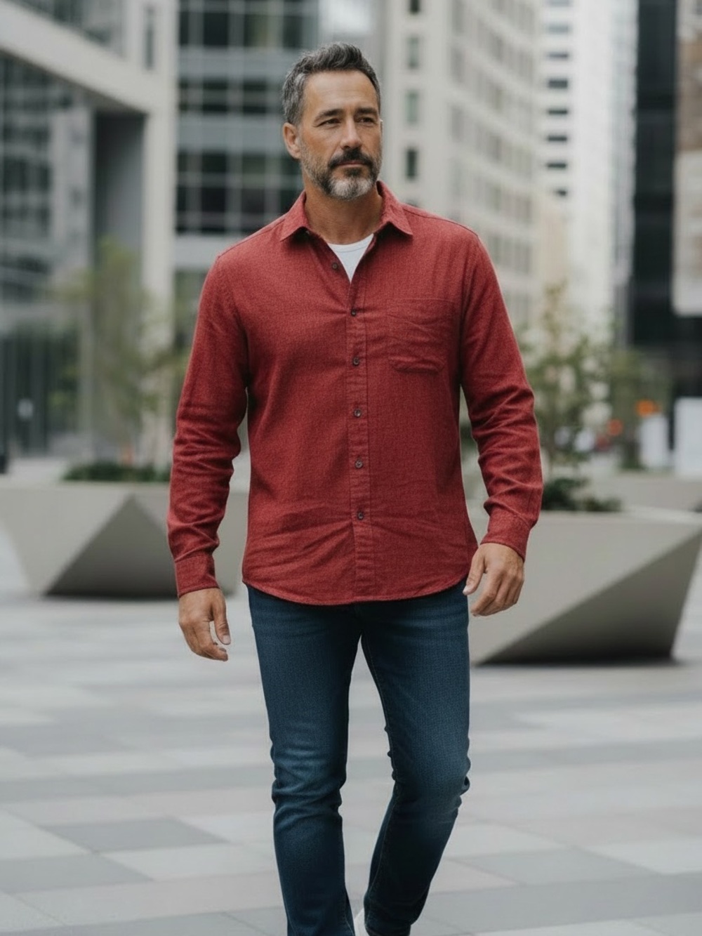 Harold's Deep Red Long-Sleeve Button-Up Shirt
